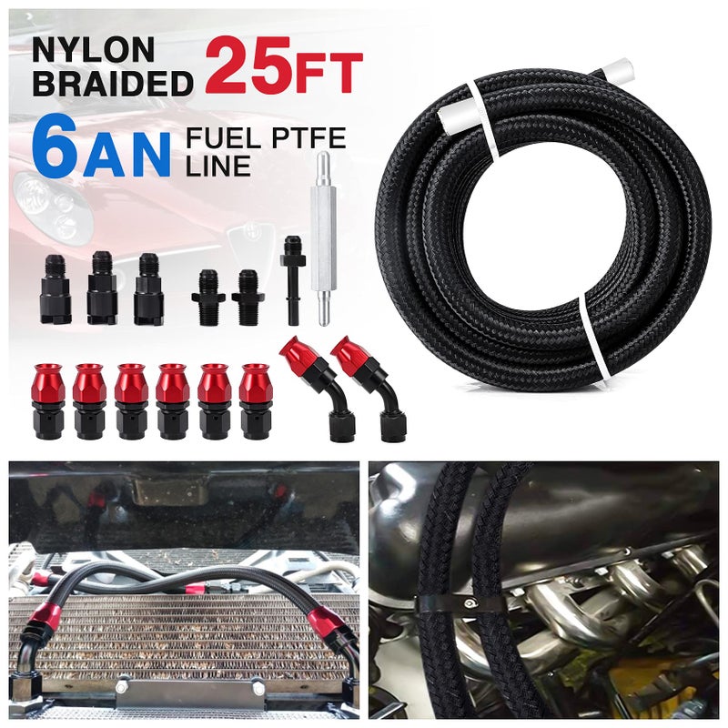 Pilida 25FT PTFE Fuel line Kit: 6AN 3/8"" Fuel Hose EFI LS Fuel Injection line E85 Oil Gas Hose Fitting Kit Nylon Stainless Steel - Image 2